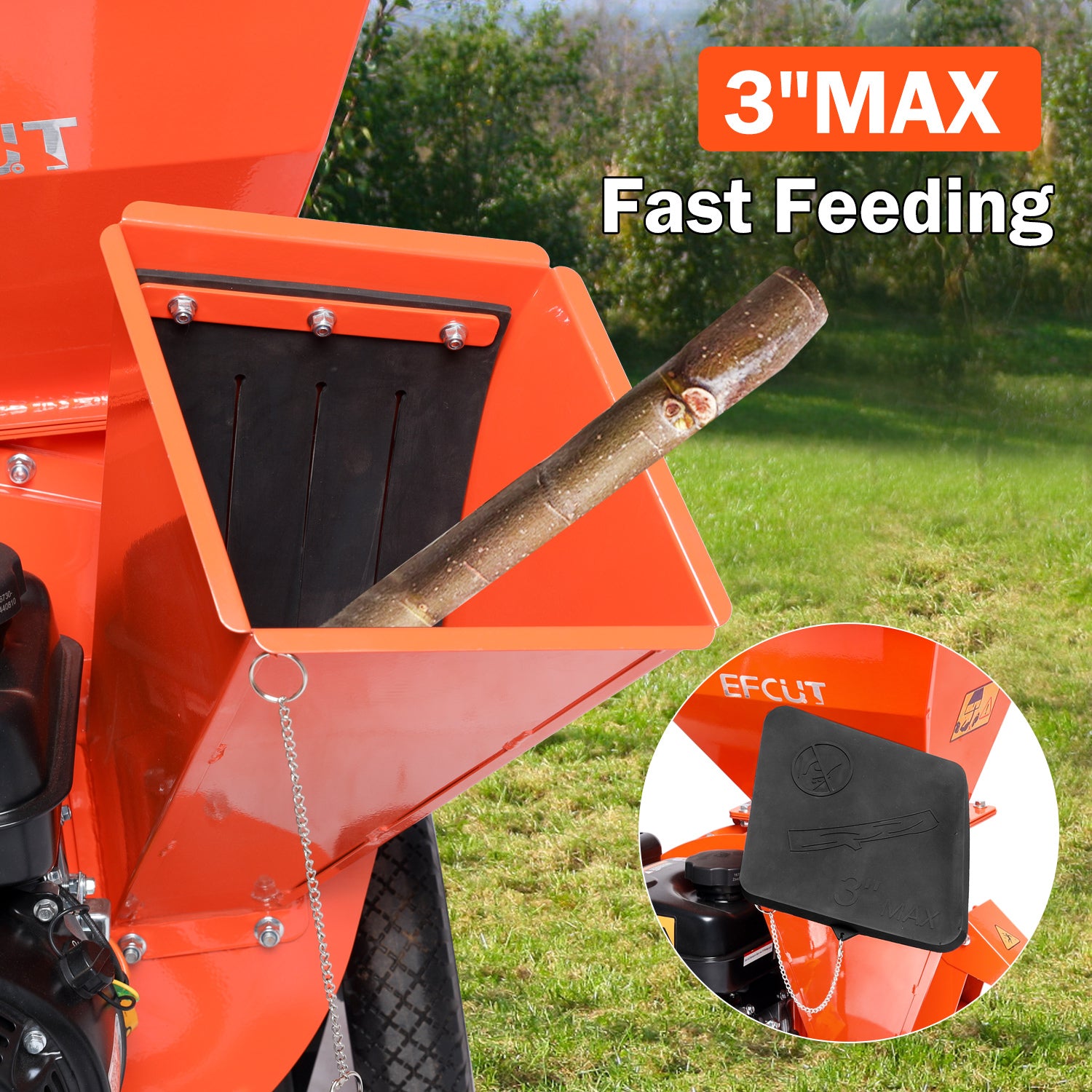 EFCUT 3 in 1 Wood Chipper Shredder Mulcher, 2 Hoppers Multi-Function, 7HP 212cc Heavy Duty Gas Powered, 3" Inch Max Wood Diameter Capacity, Included Debris Bag - EFCUT