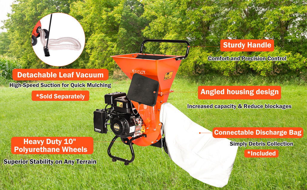 EFCUT 3 in 1 Wood Chipper Shredder Mulcher, 2 Hoppers Multi-Function, 7HP 212cc Heavy Duty Gas Powered, 3" Inch Max Wood Diameter Capacity, Included Debris Bag - EFCUT