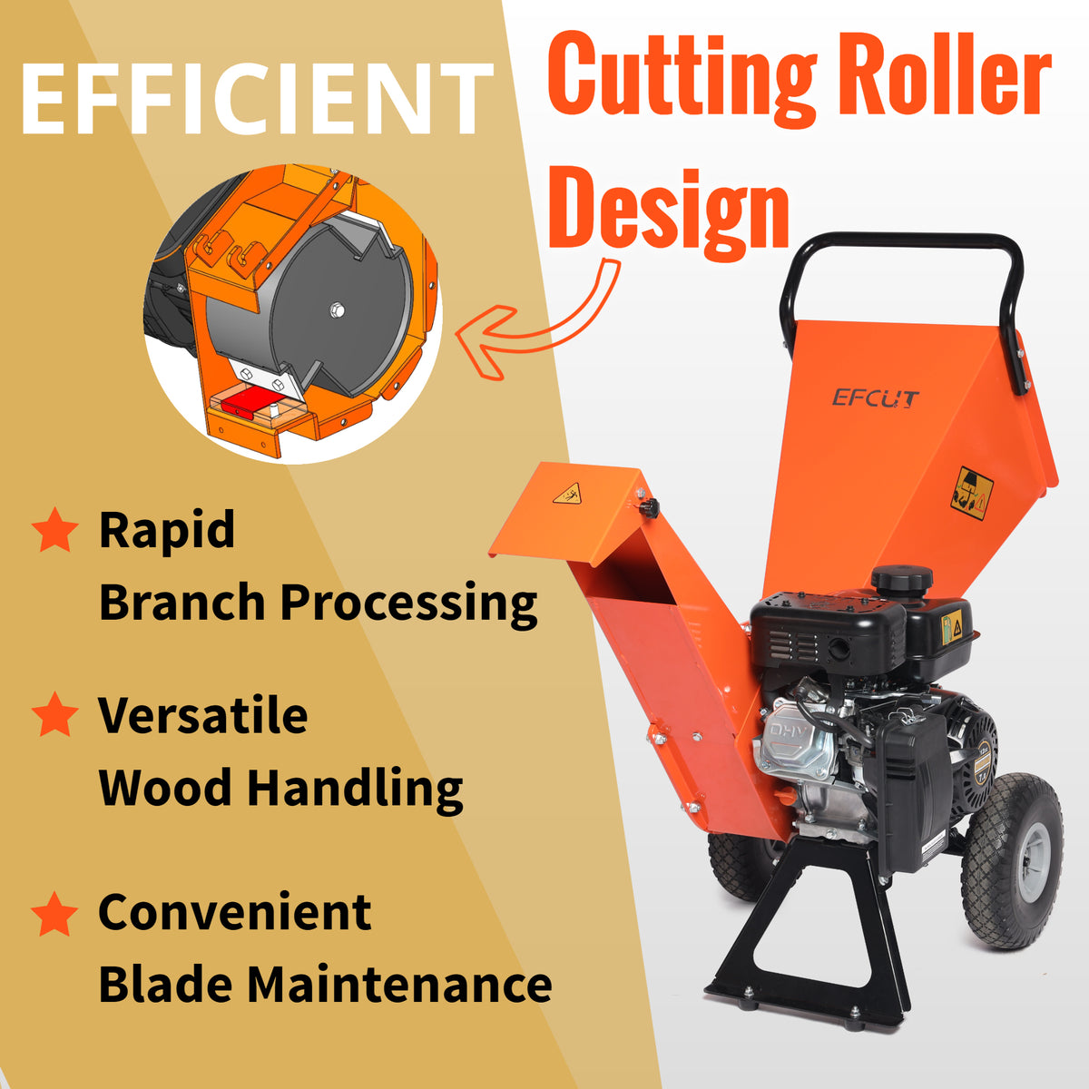 EFCUT R30 Wood Chipper Shredder Mulcher 7HP Gas Powered Heavy Duty Compact Design 3" Inch Max Capacity (R0) - EFCUT