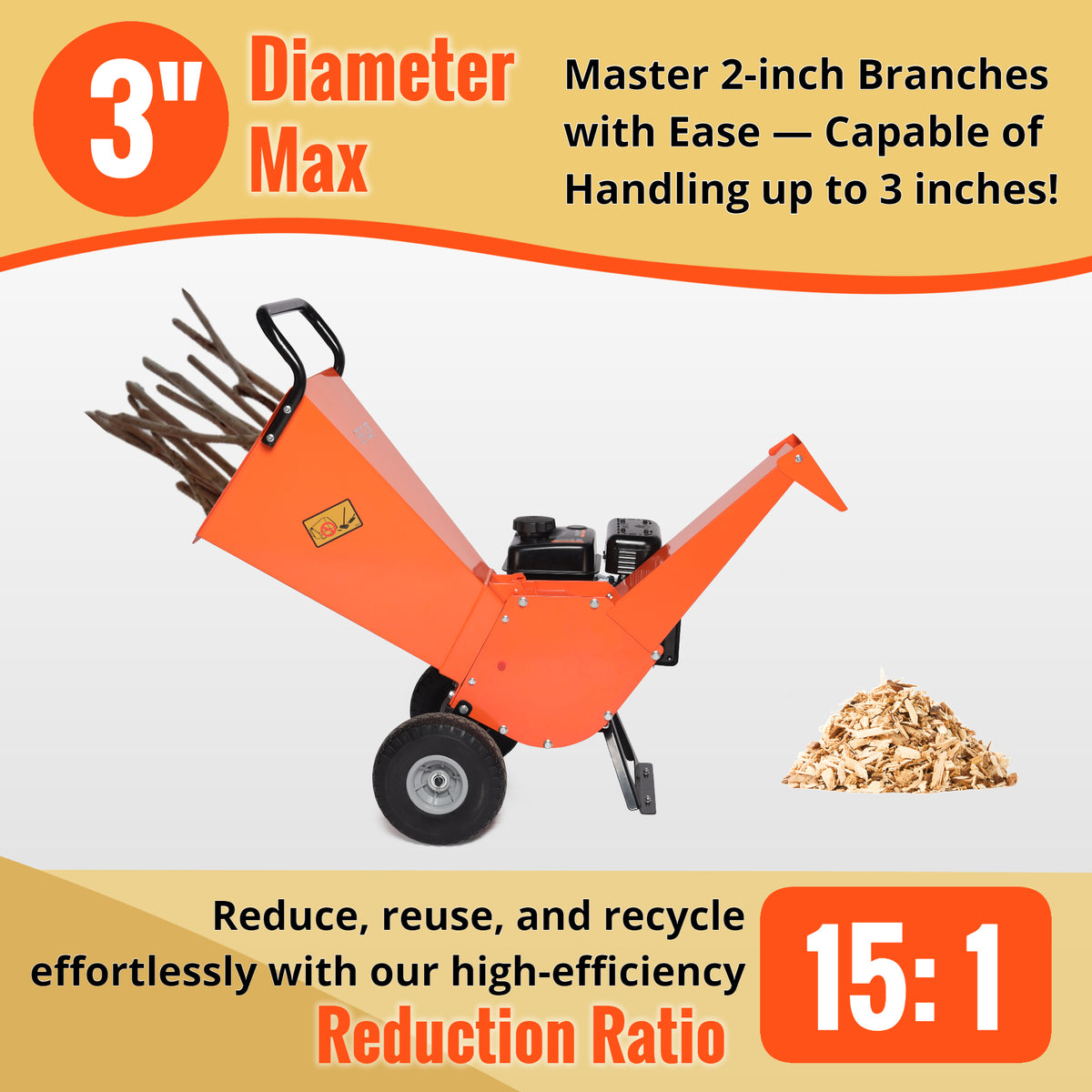 EFCUT R30 Wood Chipper Shredder Mulcher 7HP Gas Powered Heavy Duty Compact Design 3" Inch Max Capacity (R0) - EFCUT