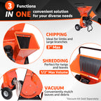 EFCUT 3 in 1 Wood Chipper Shredder Mulcher, 2 Hoppers Multi-Function, 7HP 212cc Heavy Duty Gas Powered, 3" Inch Max Wood Diameter Capacity, Included Debris Bag - EFCUT