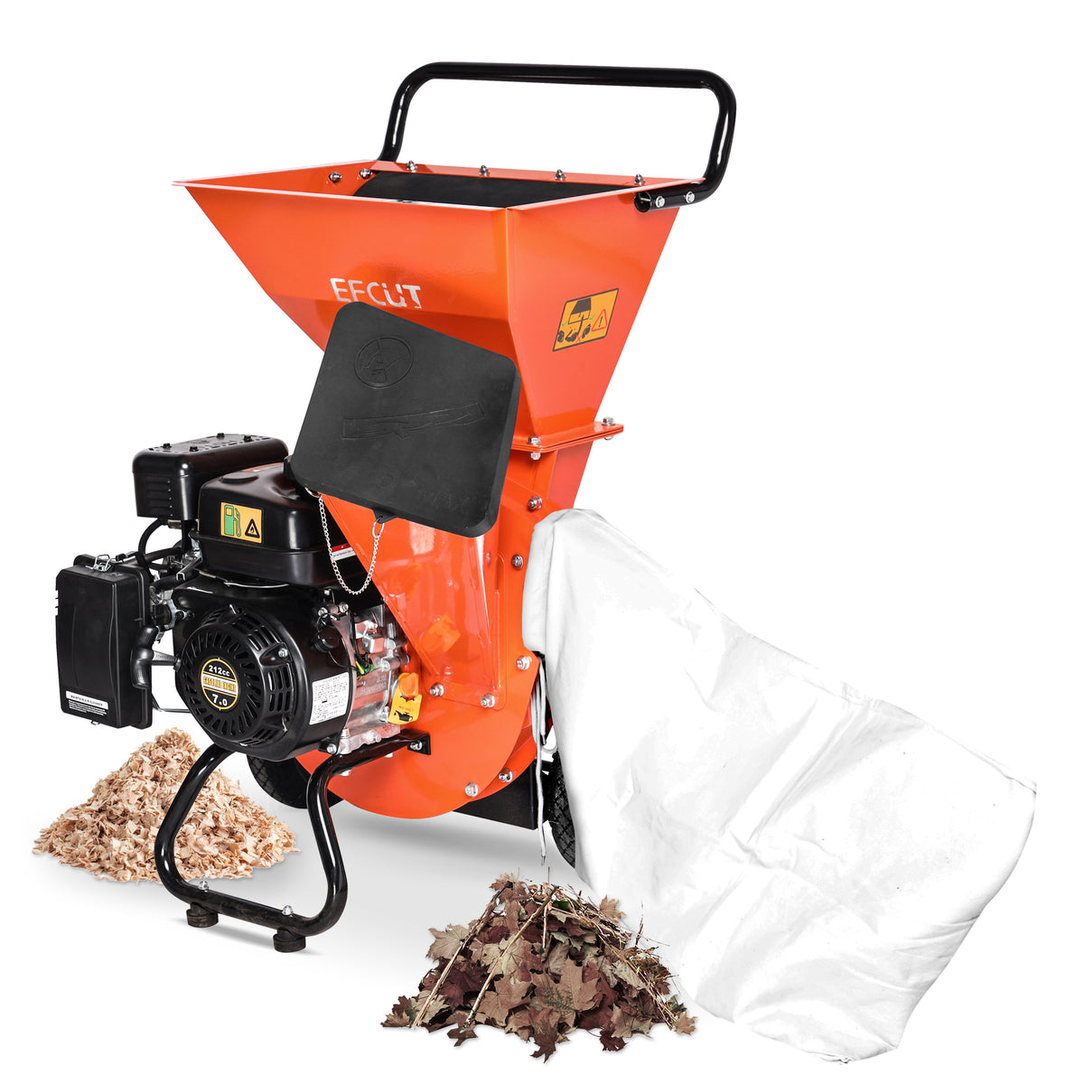 EFCUT 3 in 1 Wood Chipper Shredder Mulcher, 2 Hoppers Multi-Function, 7HP 212cc Heavy Duty Gas Powered, 3" Inch Max Wood Diameter Capacity, Included Debris Bag - EFCUT