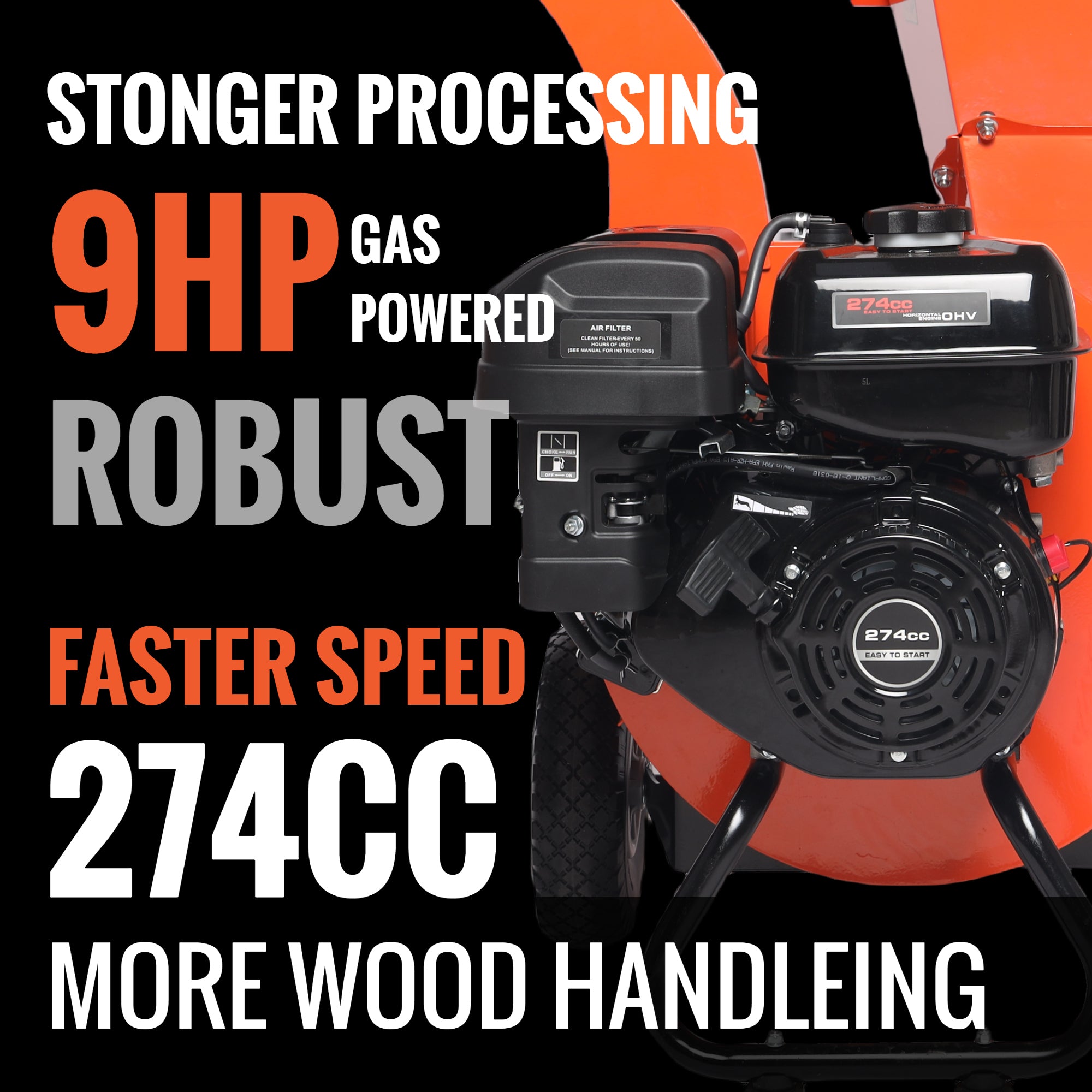 EFCUT C40 Wood Chipper 4" inch Max Diameter Capacity 9 HP 274cc Gas Powered Engine Heavy Duty Shredder Mulcher - EFCUT