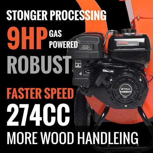 EFCUT C40 Wood Chipper 4" inch Max Diameter Capacity 9 HP 274cc Gas Powered Engine Heavy Duty Shredder Mulcher - EFCUT