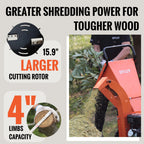 EFCUT C40 Wood Chipper 4" inch Max Diameter Capacity 9 HP 274cc Gas Powered Engine Heavy Duty Shredder Mulcher - EFCUT