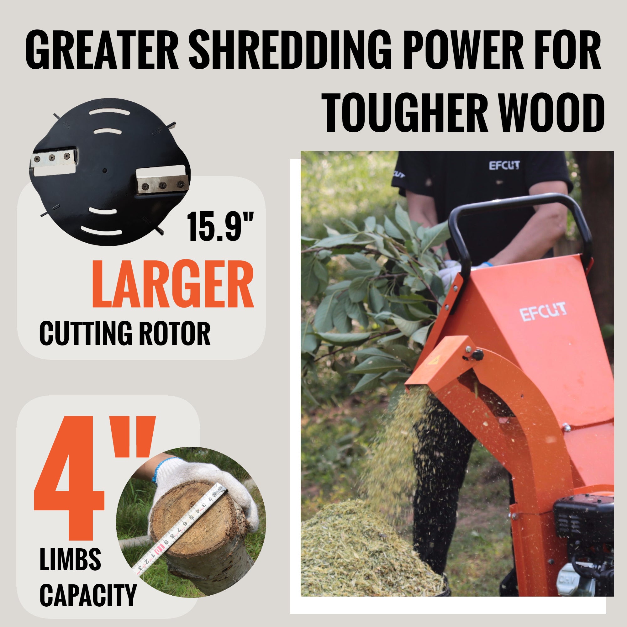 EFCUT C40 Wood Chipper 4" inch Max Diameter Capacity 9 HP 274cc Gas Powered Engine Heavy Duty Shredder Mulcher - EFCUT
