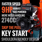 EFCUT C40E 4" Wood Chipper, Easy Key Start, 9HP 274cc Gas Powered Engine, 4 inch Max Branch Capacity, Heavy Duty Shredder Mulcher with Electric Start