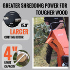 EFCUT C40E 4" Wood Chipper, Easy Key Start, 9HP 274cc Gas Powered Engine, 4 inch Max Branch Capacity, Heavy Duty Shredder Mulcher with Electric Start