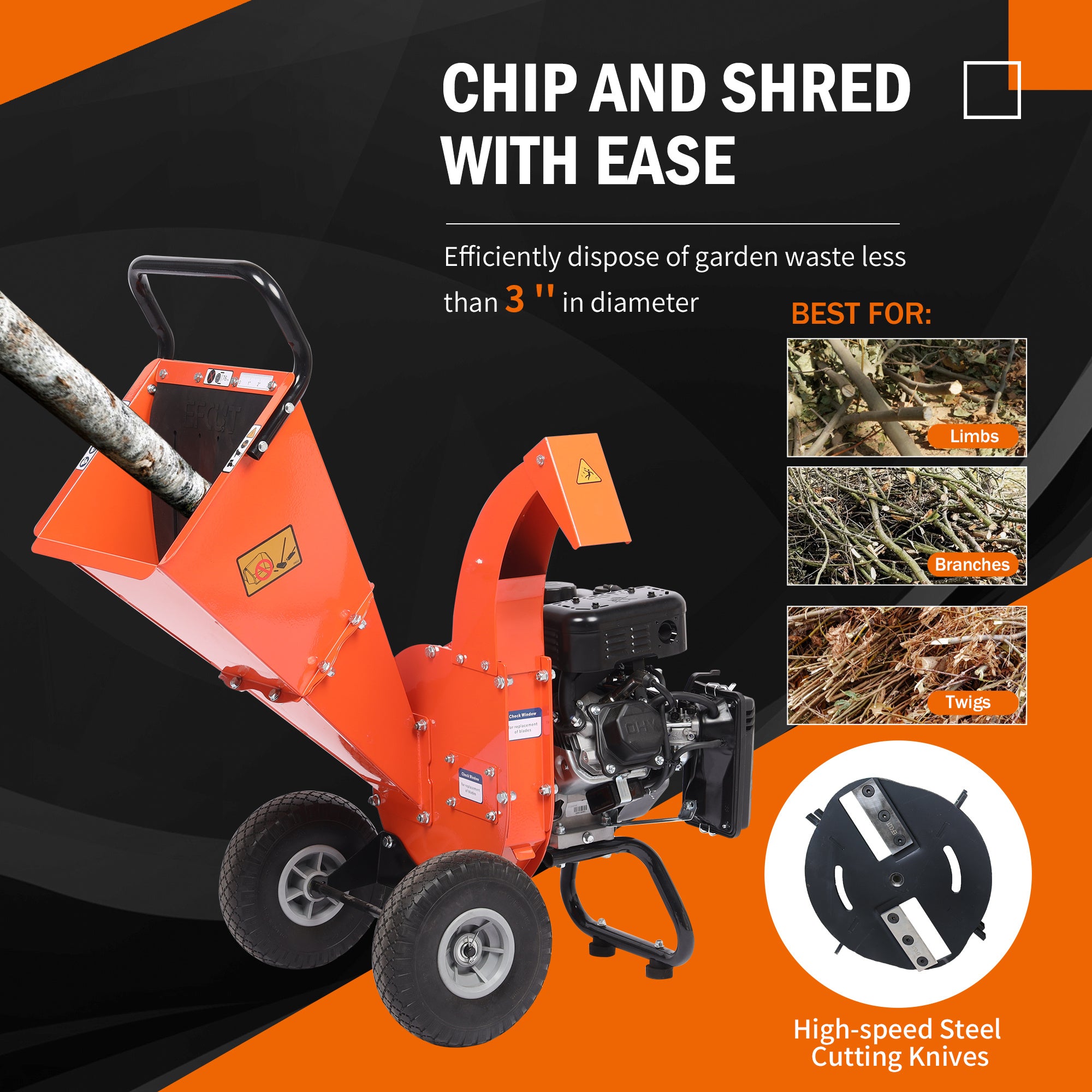 EFCUT C30 LITE Wood Chipper Shredder Mulcher Heavy Duty 7 HP 212cc Gas Powered 3 Inch Max Capacity 1-Year Warranty After Product Registration - EFCUT