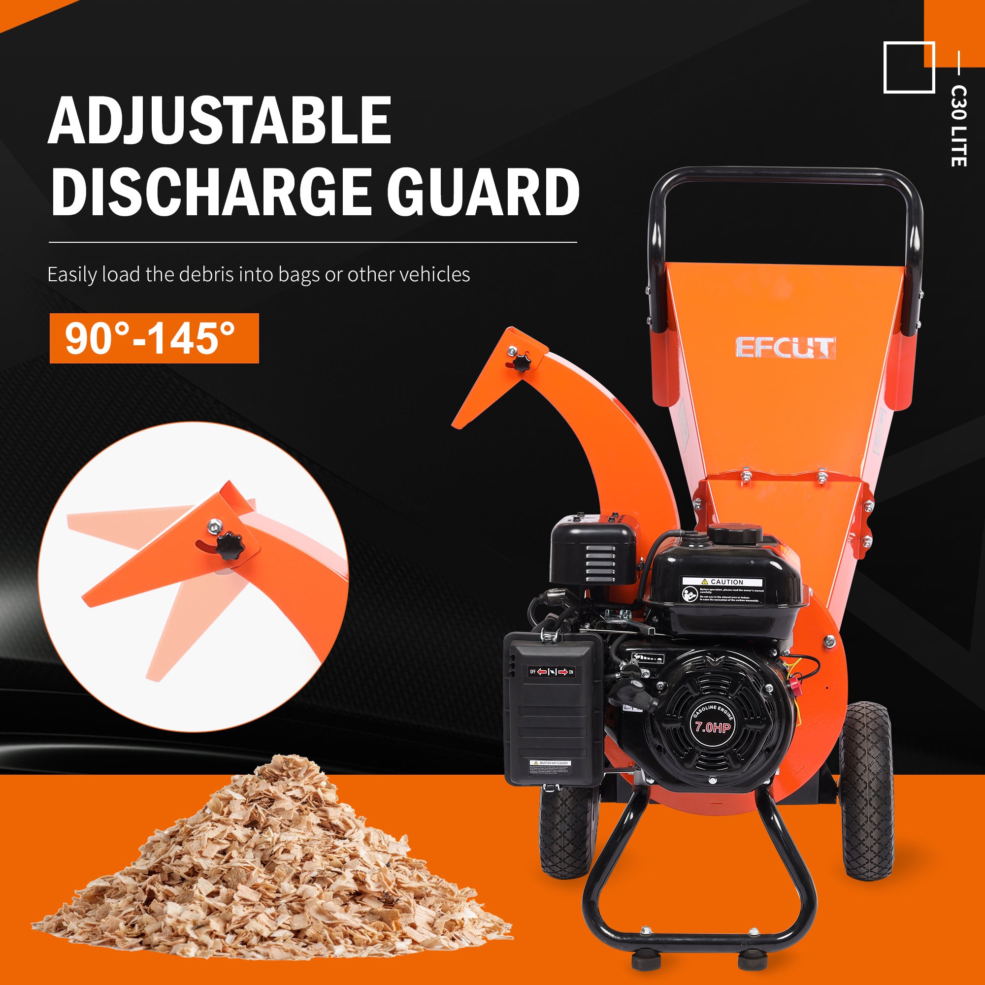 EFCUT C30 LITE Wood Chipper Shredder Mulcher Heavy Duty 7 HP 212cc Gas Powered 3 Inch Max Capacity 1-Year Warranty After Product Registration - EFCUT