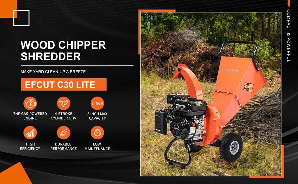 EFCUT C30 LITE Wood Chipper Shredder Mulcher Heavy Duty 7 HP 212cc Gas Powered 3 Inch Max Capacity 1-Year Warranty After Product Registration - EFCUT