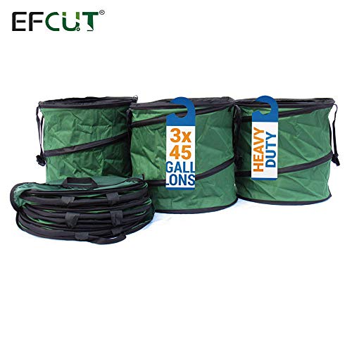 EFCUT Multi-purpose 45 Gallons Collapsible Debris Bag - Large Green Portable Reusable Heavy Duty Garden Waste Container with Sturdy Handles, PACK OF 3 - EFCUT