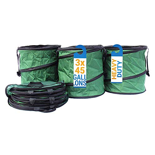 EFCUT Multi-purpose 45 Gallons Collapsible Debris Bag - Large Green Portable Reusable Heavy Duty Garden Waste Container with Sturdy Handles, PACK OF 3 - EFCUT