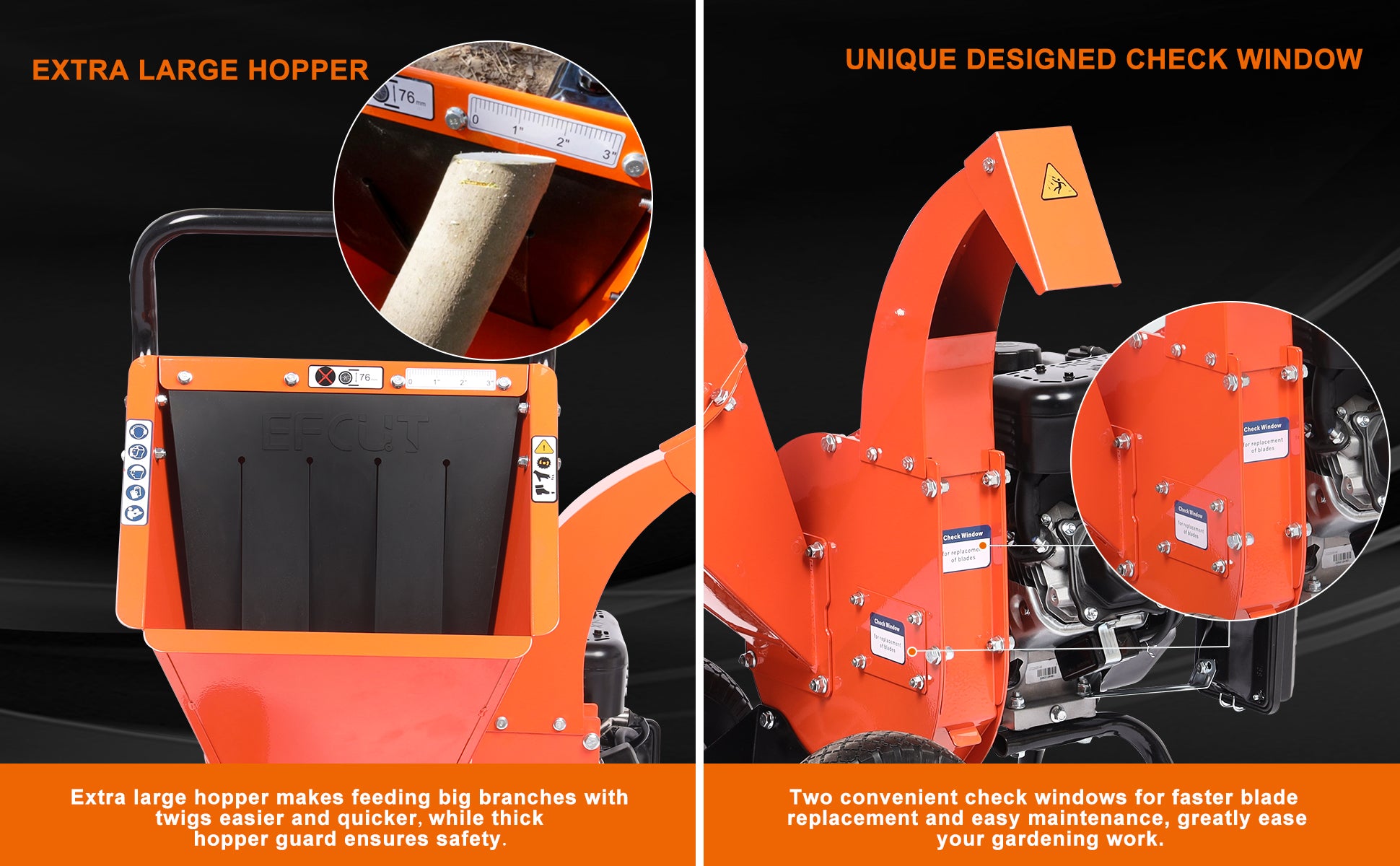 EFCUT C30 LITE Wood Chipper Shredder Mulcher Heavy Duty 7 HP 212cc Gas Powered 3 Inch Max Capacity 1-Year Warranty After Product Registration - EFCUT
