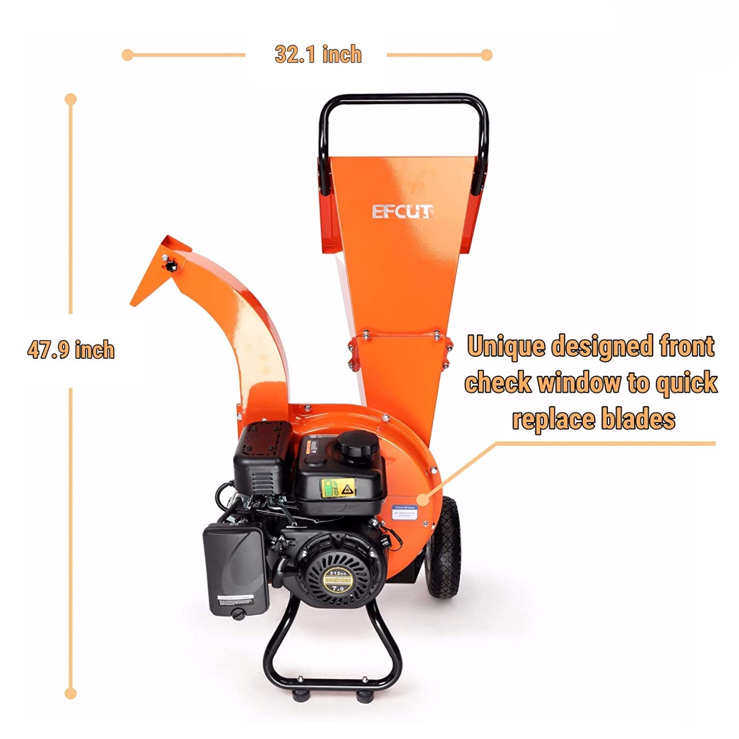 EFCUT C30 Wood Chipper Shredder Mulcher 7 HP 212cc Heavy Duty Rotor Engine Gas Powered 3 inch Max Wood Diameter Capacity 20:1 Reduction Ratio - EFCUT