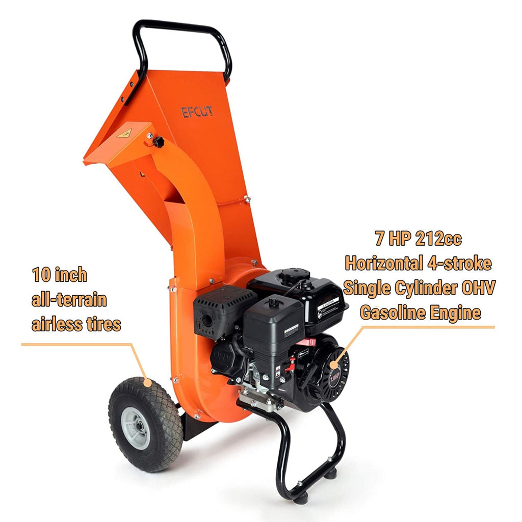 EFCUT C30 Wood Chipper Shredder Mulcher 7 HP 212cc Heavy Duty Rotor Engine Gas Powered 3 inch Max Wood Diameter Capacity 20:1 Reduction Ratio - EFCUT