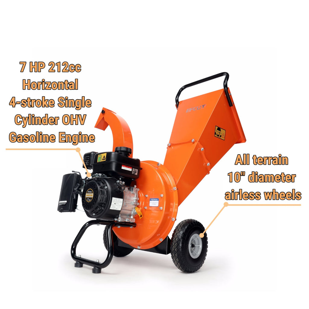 EFCUT C30 Wood Chipper Shredder Mulcher 7 HP 212cc Heavy Duty Rotor Engine Gas Powered 3 inch Max Wood Diameter Capacity 20:1 Reduction Ratio - EFCUT